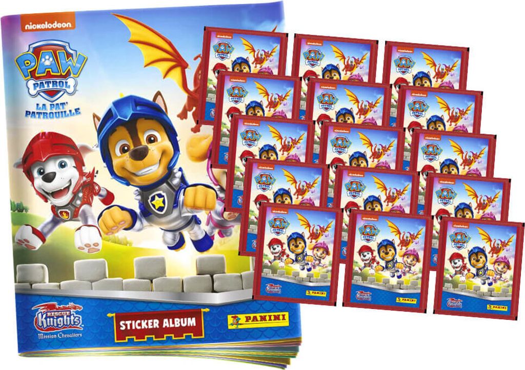 Panini Paw Patrol Sticker - Rescue Knights (2023) - 1 Album + 15 Tüten Sammelsticker