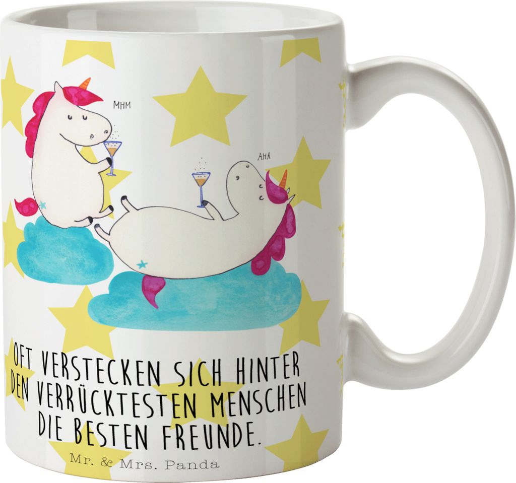 Mr. & Mrs. Panda Kaffeebecher Einhorn Sekt - Weiß - Geschenk, Becher, Kaffeetasse, Tasse, Geschenktasse, Unicorn, Freundinnen, mit Spruch, BFF, Pa...