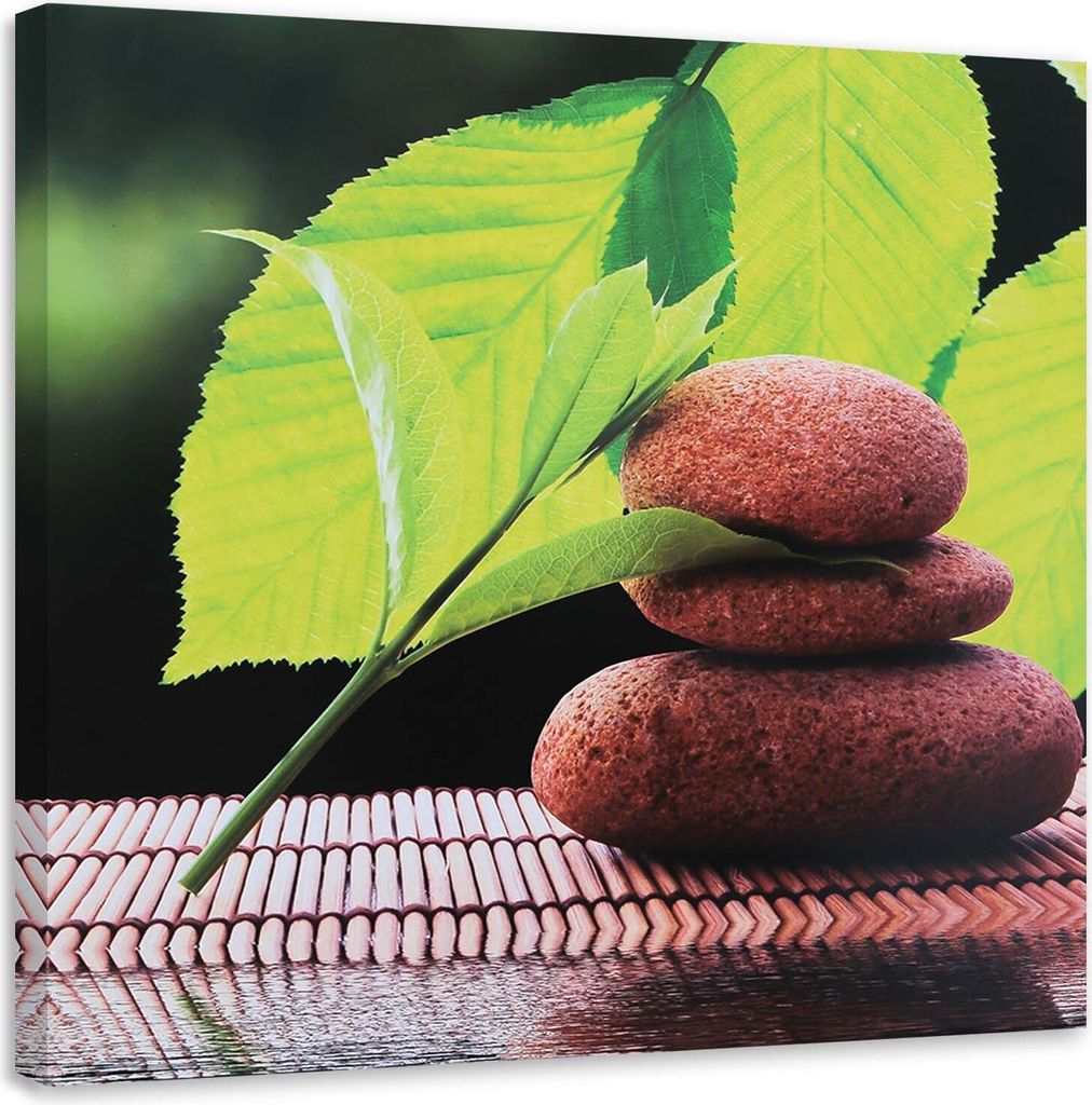 Leinwandbild walnussblätter und steine 60x60 cm Feeby grün wandbild bereit zum aufhängen