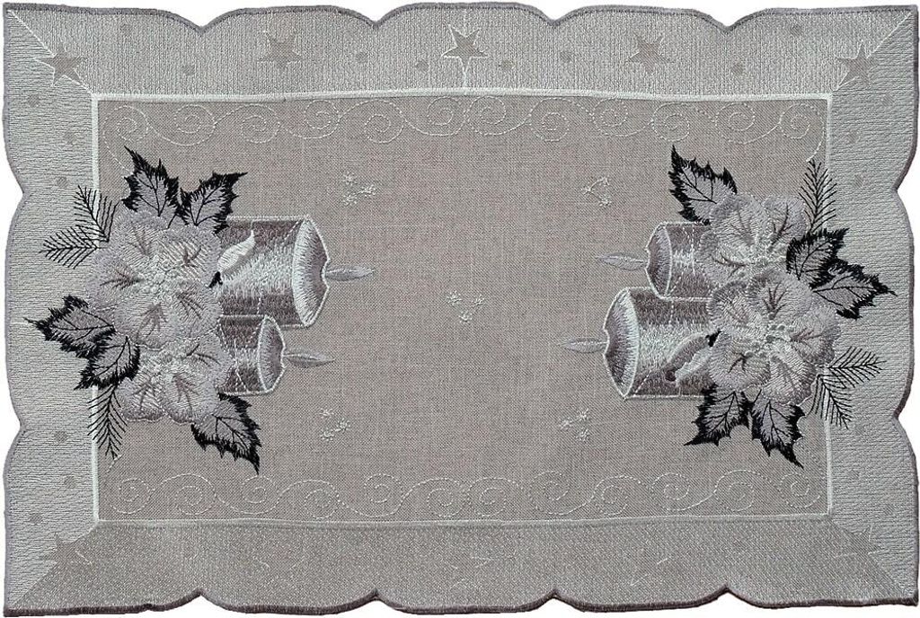Tischdeckchen OLIVIA Kerzen Weihnachten Polyester grau 30 x 45 cm