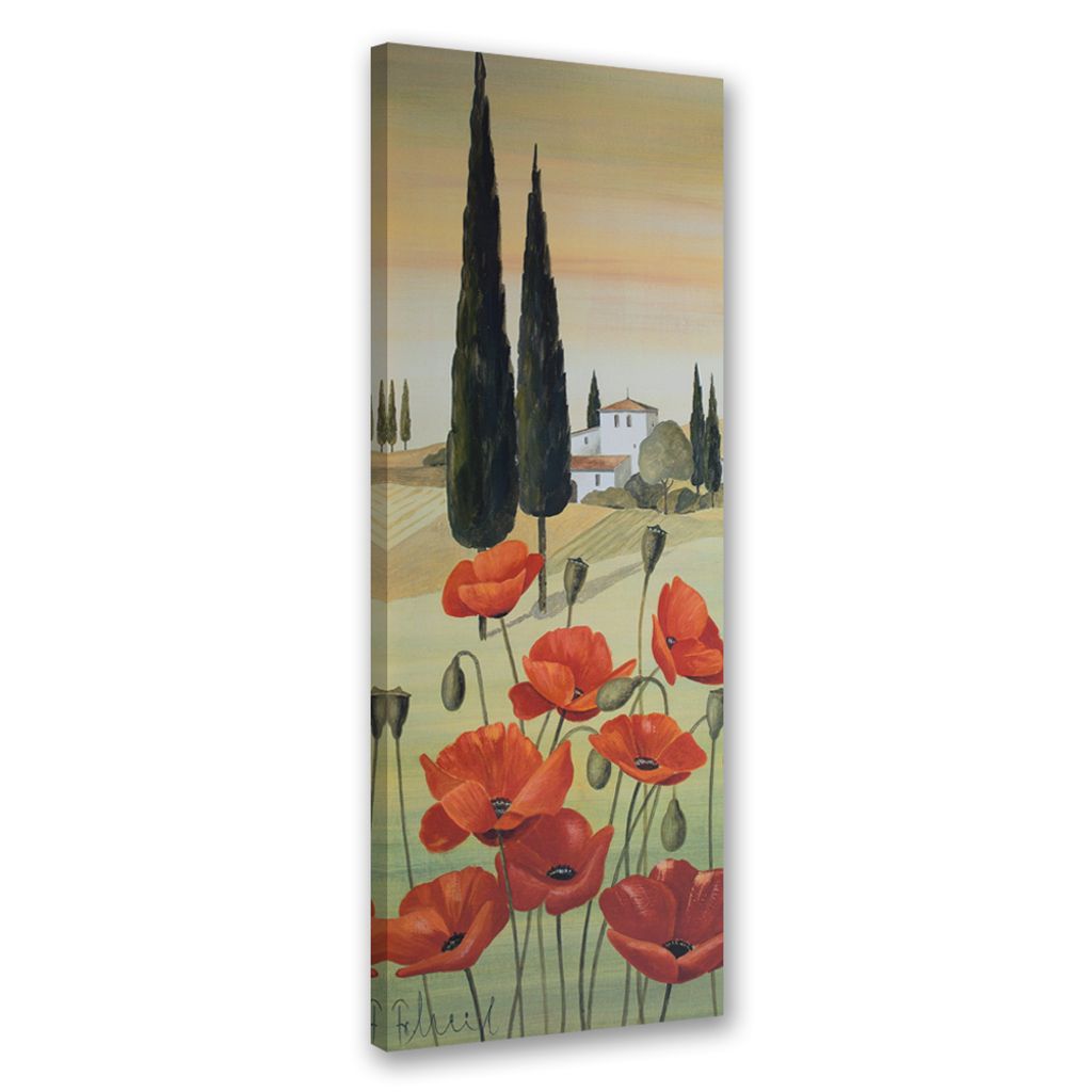 Leinwandbild Toskanische Landschaft mit Mohnblumen 40x120 Feeby Rot bild für die wand bereit zum aufhängen