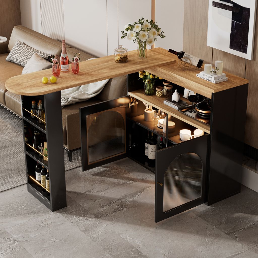 Fortuna Lai Bartisch, Beistelltisch, Stehtisch, Küchentheke, Küchenbartisch,für Esszimmer,Mit 1m langem LED Lichtstreifen(Einstellbare Lichtfarb...