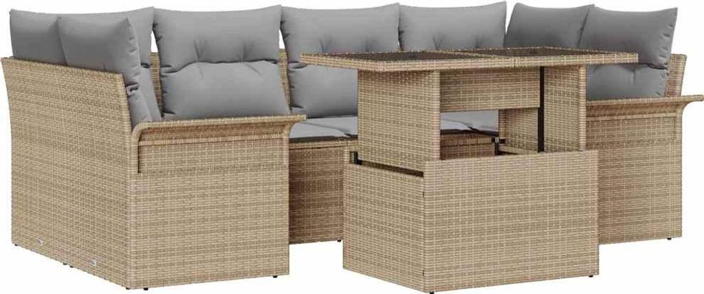 Garten-Sofa-Set mit Kissen 7 pcs Beige Poly Rattan