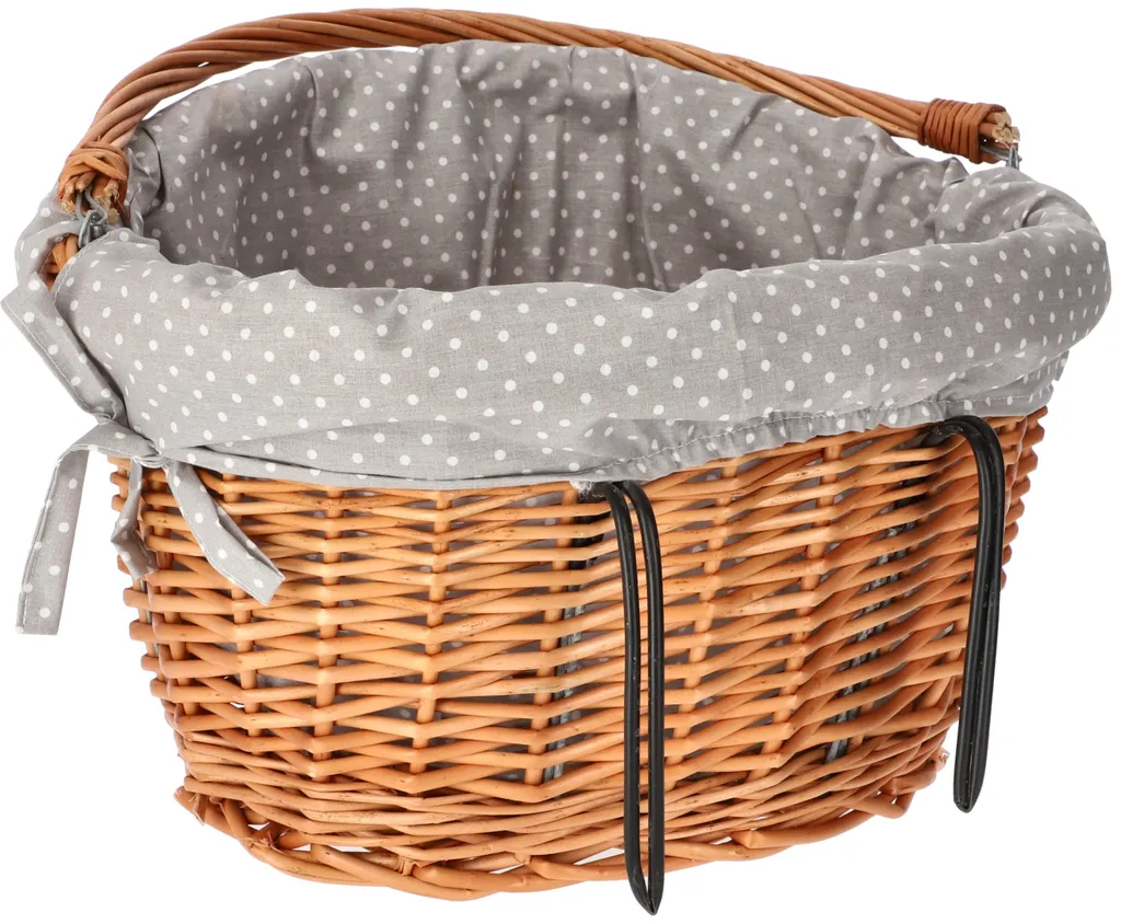 Panier de vélo avant en osier avec doublure amovible motif à pois