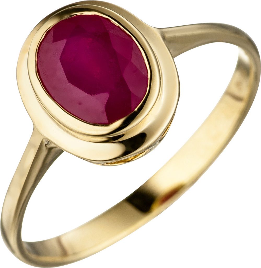 Ring Damenring mit echtem Rubin oval rot 585 Gold Gelbgold Rubinring Goldring Innenumfang 56mm Ø17.8mm