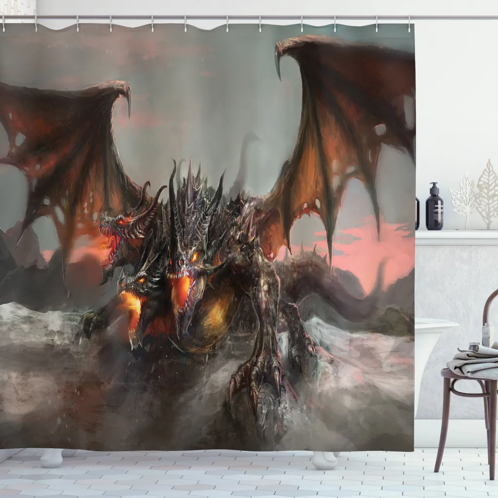 Rideau de douche Dragon Gothique 175x240 cm avec 12 anneaux inclus