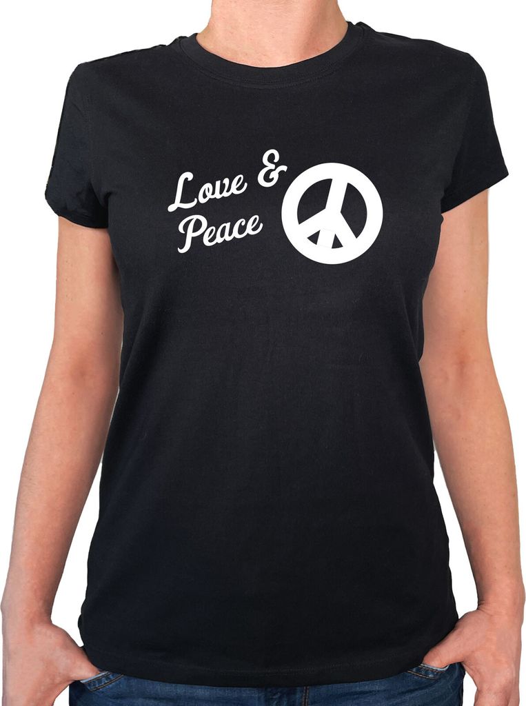 Huuraa Damen T-Shirt Love & Peace L Black Bio Baumwolle Fairtrade Damenshirt Geschenkidee