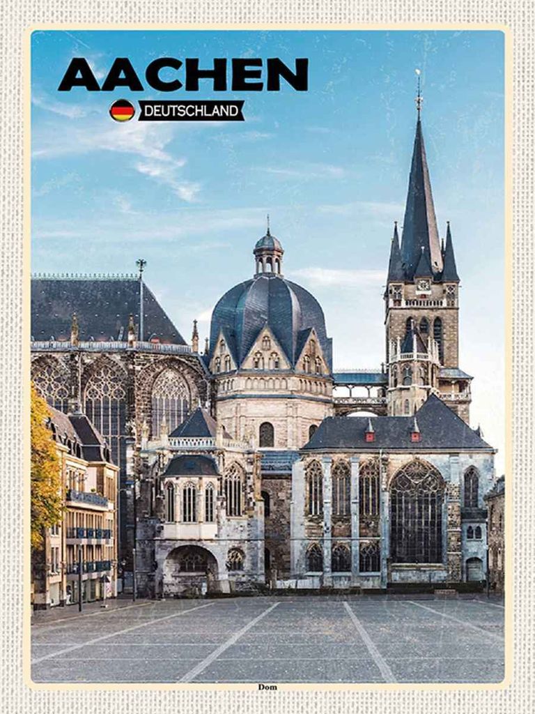 vianmo Holzschild 40x30 cm Aachen Deutschland Dom Architektur Bildmotiv Reisemotiv Abenteuer Reisen