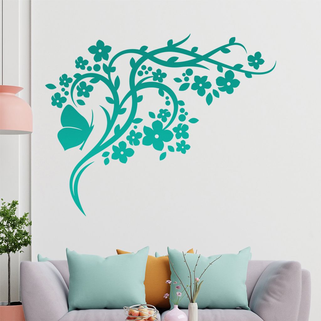 Falter Schmetterling Blüte Wandtattoo in 6 Größen - Wandaufkleber Wall Sticker - Dekoration, Küche, Wohnzimmer, Schlafzimmer, Badezimmer