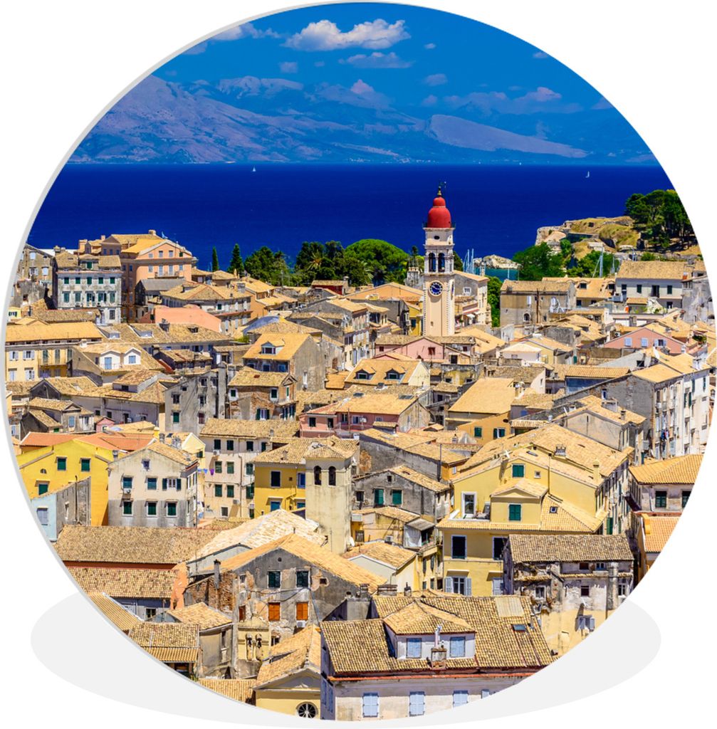 MuchoWow Rundes Wandbild - Runde Bilder Korfu - Griechenland - Architektur Ø 30 cm Kreis Wanddekoration Kunststoff - Wandkreis - Wandschmuck - S...