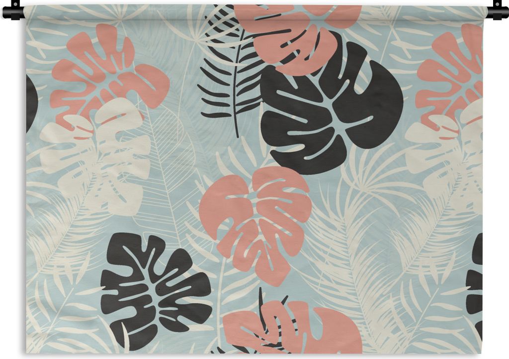 MuchoWow Wandteppich Wandbehang Blätter - Monstera - Pastell - Hawaii - Muster 60x45 cm Tapisserie Dekoration Wandtuch - Das Schlafzimmer