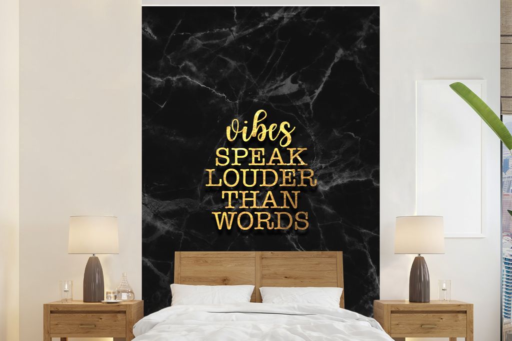 MuchoWow Fototapete für Wohnzimmer oder Schlafzimmer Wandtapete Vinyl Motivtapete Zitate - Sprichwörter - Gold - Marmor - 225x350 cm - Schlafzi...