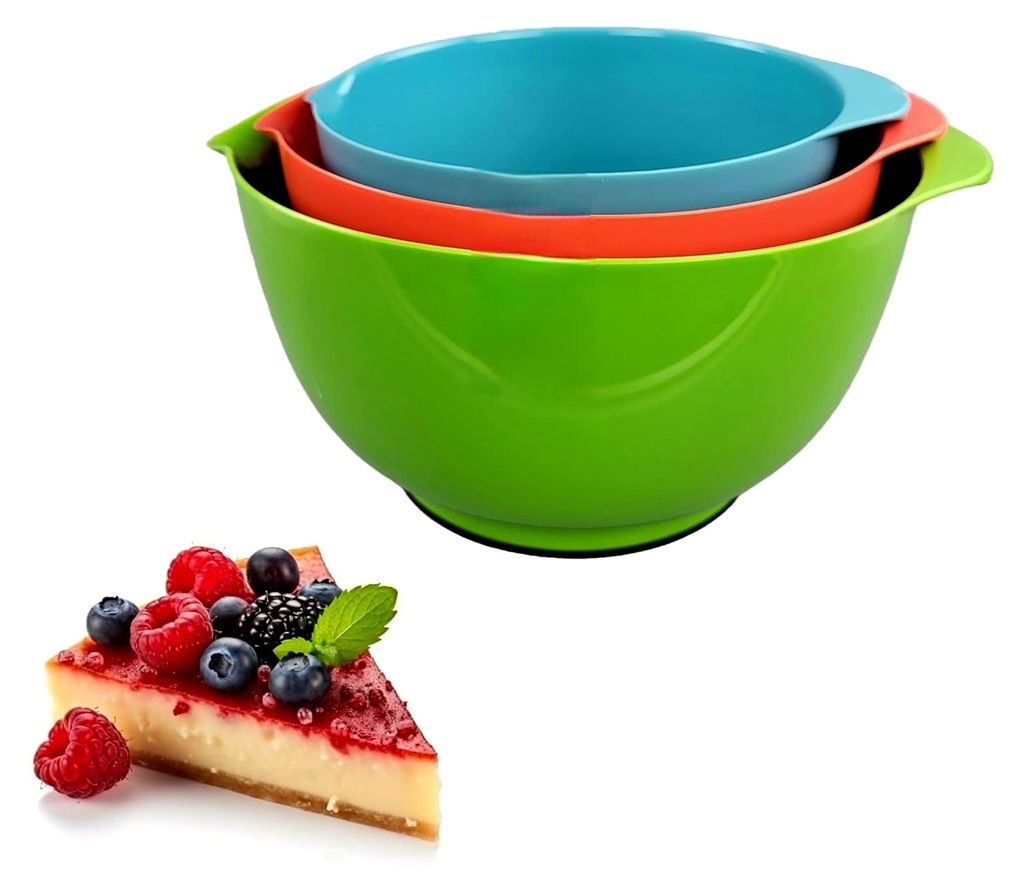 Rührschüssel Set mit 3 Schüsseln, Stapelbar, Spülmaschinenfest, Rutschfeste Basis und Ausguss, Küchenschüsseln für Mischen und Servieren von...