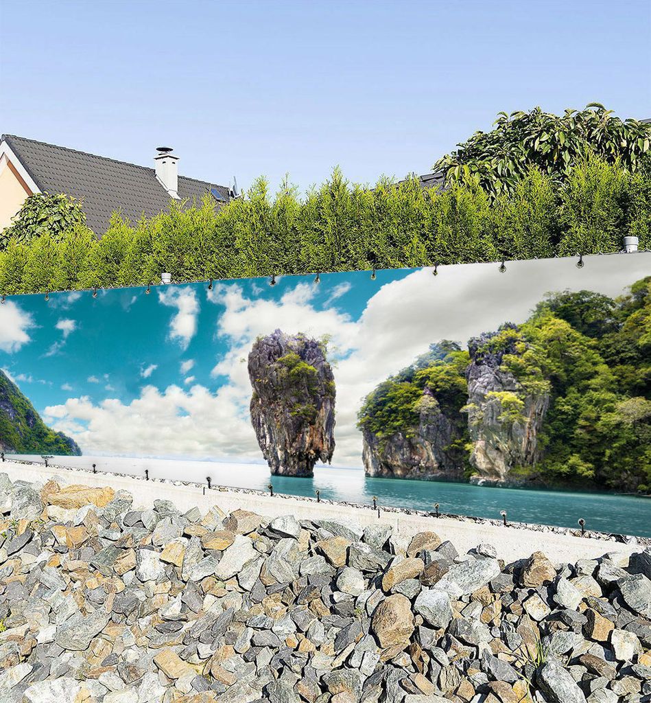 Zaunbanner Ausblick auf Felsen im Meer Sichtschutz Garten Zaun