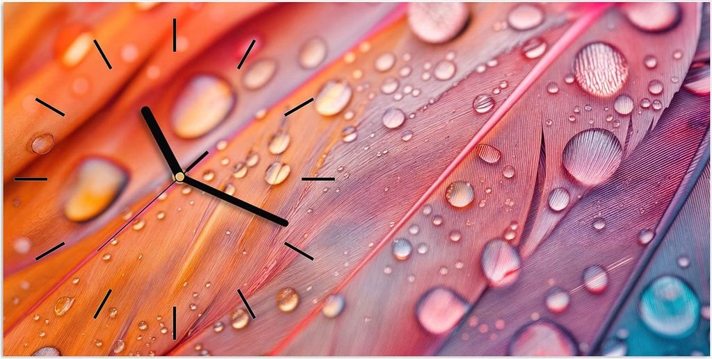 Wanduhr aus Glas mit Motiv Wassertropfen auf Federn- 60 x 30 cm - inkl. Aufhängesystem