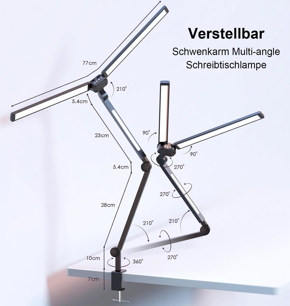 Schreibtischlampe LED dimmbar Doppelkopf,24W 78CM drei Produktbild 9