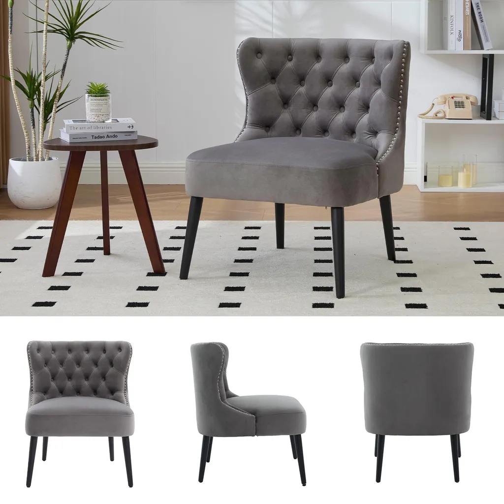 Sweiko Poltrona Velluto Moderna Senza Braccioli | Design Bottoni e Legno