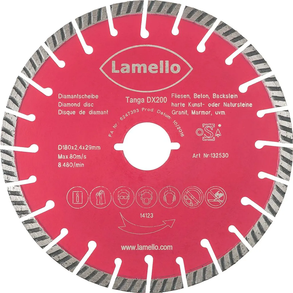 Disque diamant Ø180 mm pour scie circulaire Lamello coupe béton et brique
