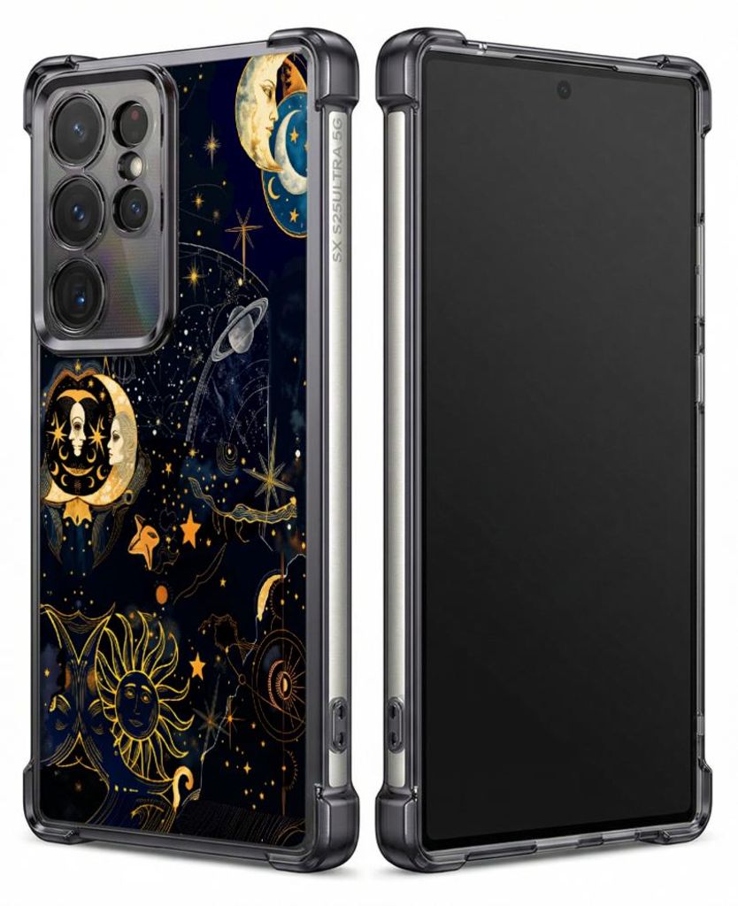 Personalisierte Hülle mit Bild für Samsung Galaxy S24 FE Elektroplattiert TPU Stoßdämpfer Handyhülle mit Mond, Sonne, Sterne, Nachthimmel