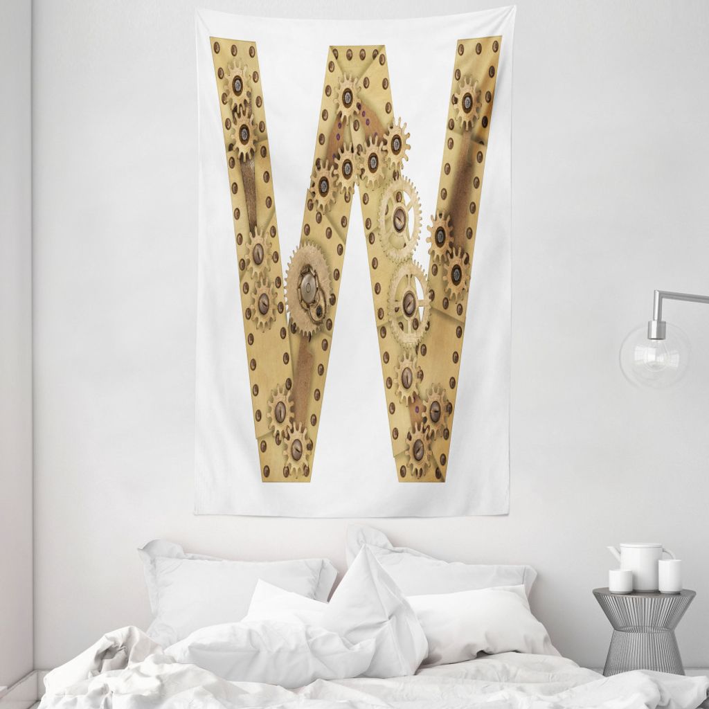 ABAKUHAUS Buchstabe w Wandteppich und Tagesdecke, Hauptstadt Mechanic Stil aus Weiches Mikrofaser Stoff Waschbar ohne Verblassen Digitaldruck, 140 ...