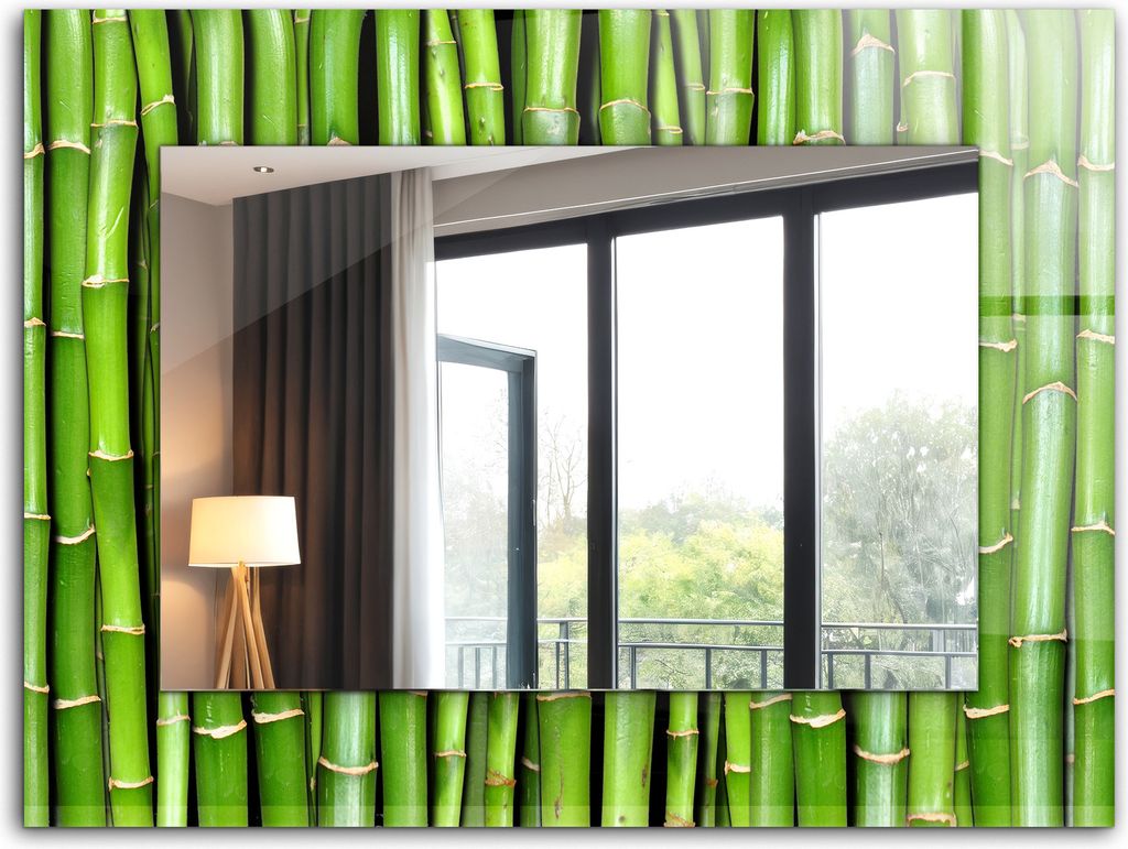 Dekorativer Wandspiegel - Bedruckter Spiegel - Motiv - 80x60 cm - Grüne Bambusstiele