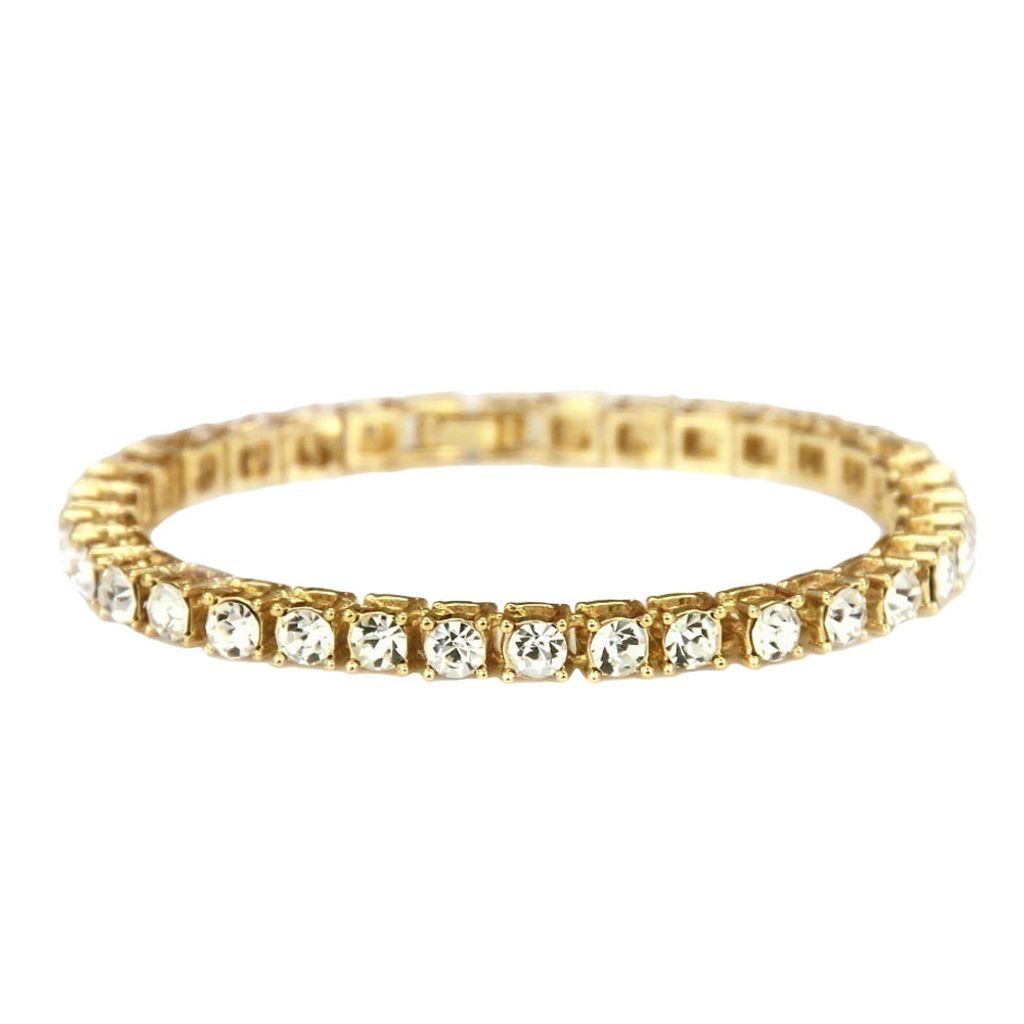 Glitzerndes einreihiges Strass-Armband, Armreif, Uni, Bankett, Party, Schmuck, Geschenk-Golden