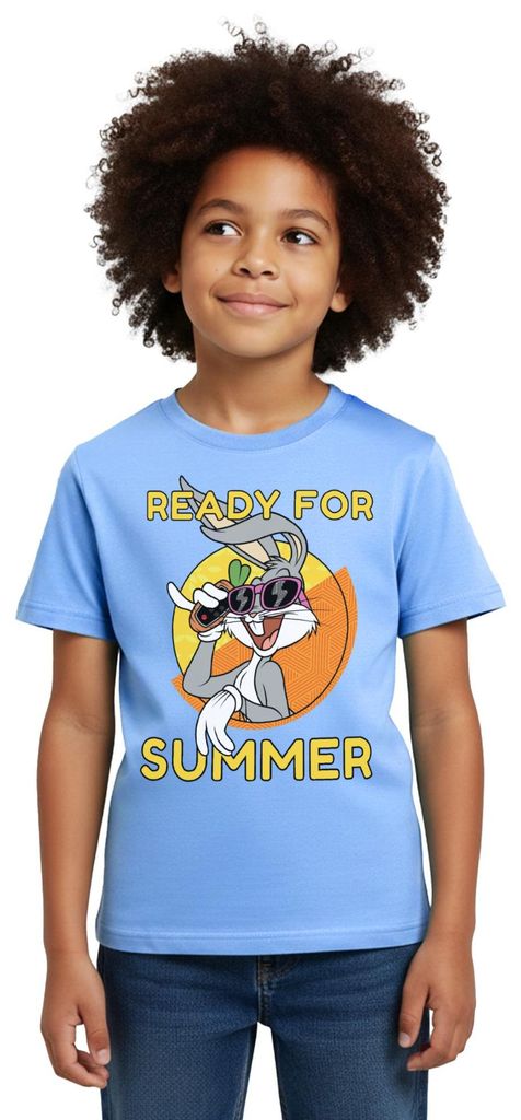 Spreadshirt Looney Tunes Bugs Bunny Ready For Summer Sommer Kinder T-Shirt, 110/116 (5-6 Jahre), Himmelblau