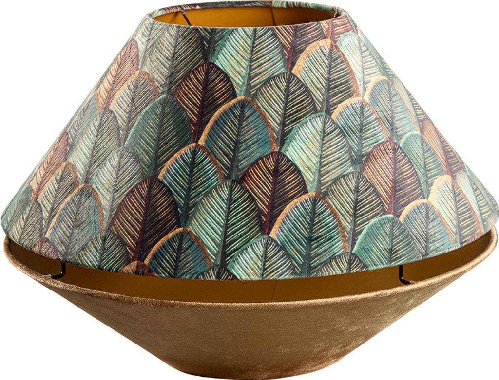 Doppelter Samtlampenschirm mit Blattdesign in Beige und goldener Innenseite