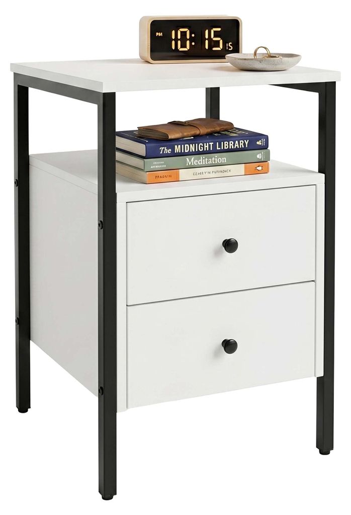Comodino Relaxdays, 2 cassetti, ripiani aperti, A x L x P: Immagine del prodotto 