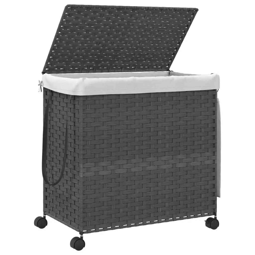 Panier à linge gris en rotin synthétique avec 4 roues multidirection