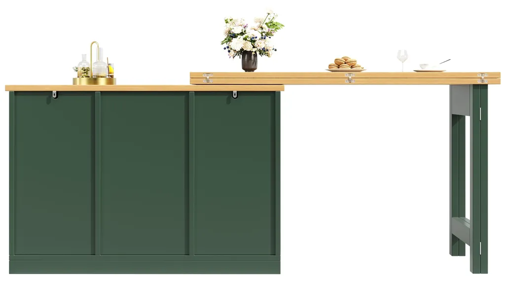 Table haute 360° modulable vert foncé, buffet extensible avec étagères - 16