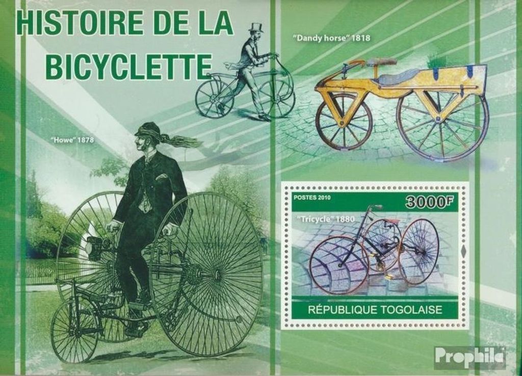 Briefmarken Togo 2010 Mi Block 560 (kompl. Ausgabe) postfrisch Geschichte der Fahrräder