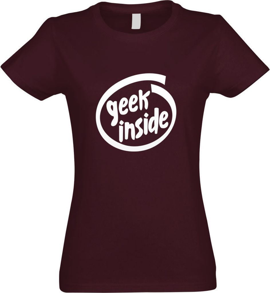 Kiwistar - T-Shirt tailliert - Damen - Burgund - Geek Inside - mit Motiv Bedruckt - Funshirt Design - Sport - Freizeit - Damen - XL