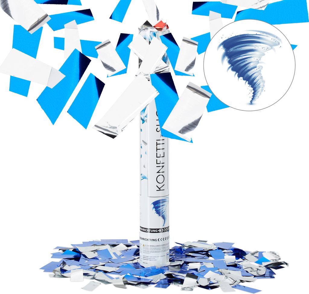 relaxdays 5x Party Popper 40 cm blau-silber