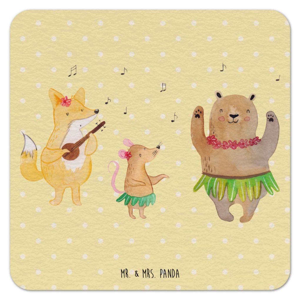 Mr. & Mrs. Panda Tassenuntersetzer Waldtiere Aloha 50er Set - Gelb Pastell - Geschenk, gläseruntersetzer, bieruntersetzer, Bär, Hase, Tanzen, Bie...