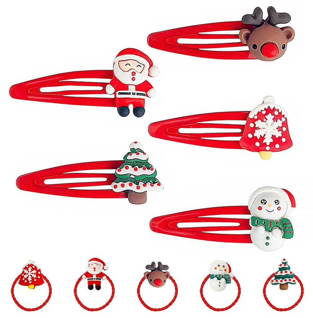 Lot de 10 Accessoires Cheveux Noël Enfant avec Barrettes et Élastiques