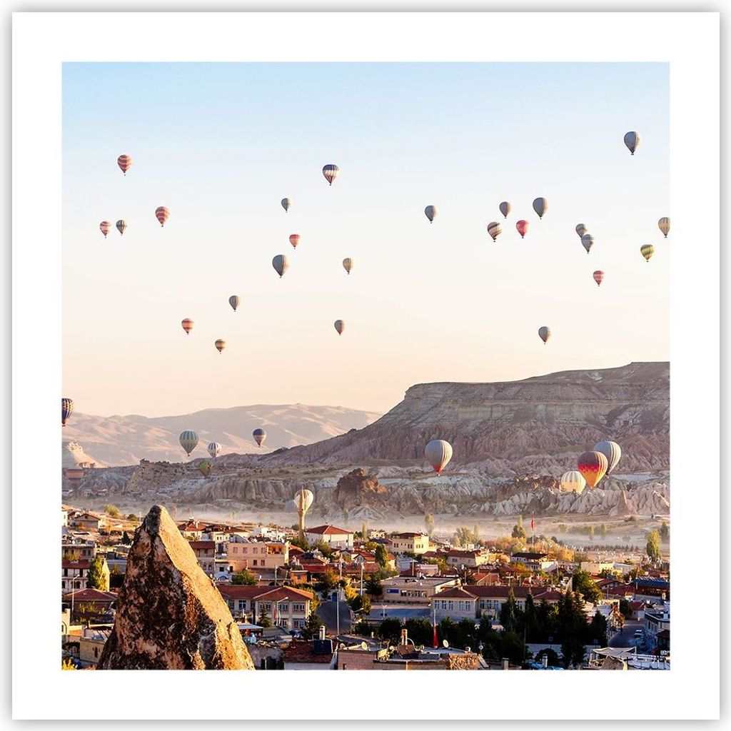 Poster - Poster ohne Rahmen - Berge Ballon Flug - 50x50 cm - Wand Bild - Wanddeko - Wandbilder - Kunstposter - Wandposter - Bilder - Kunstdruck - W...