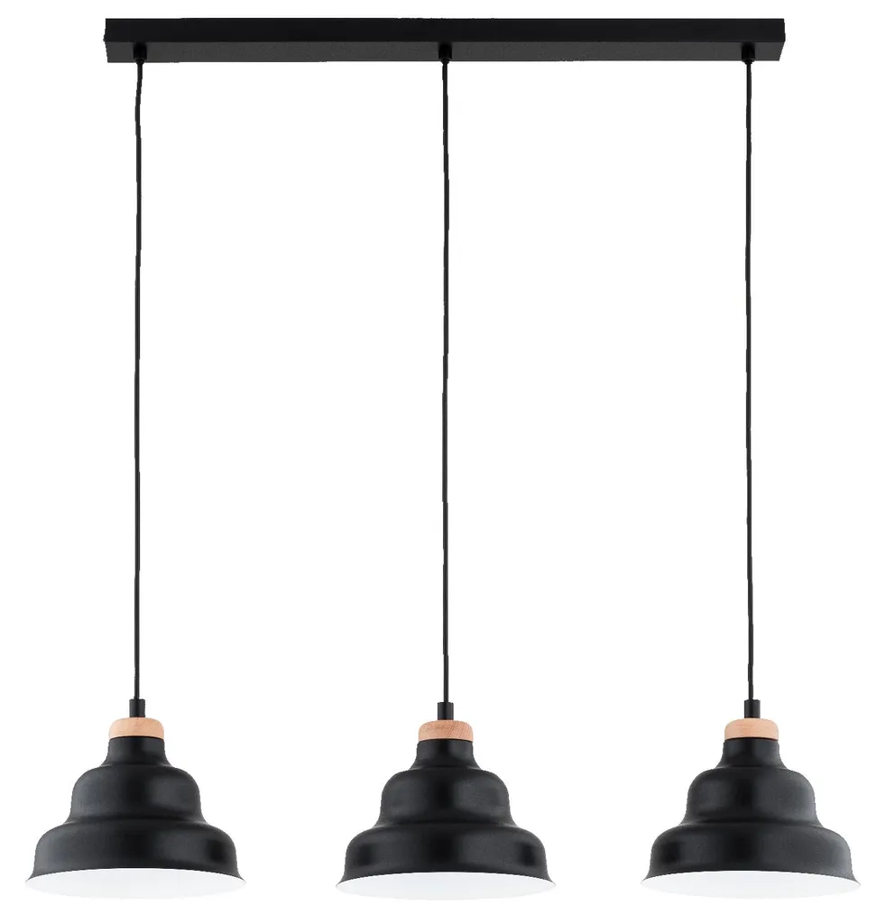 Suspension Triple E27 Noire et Bois 90cm - Éclairage Design IP20 Alfa