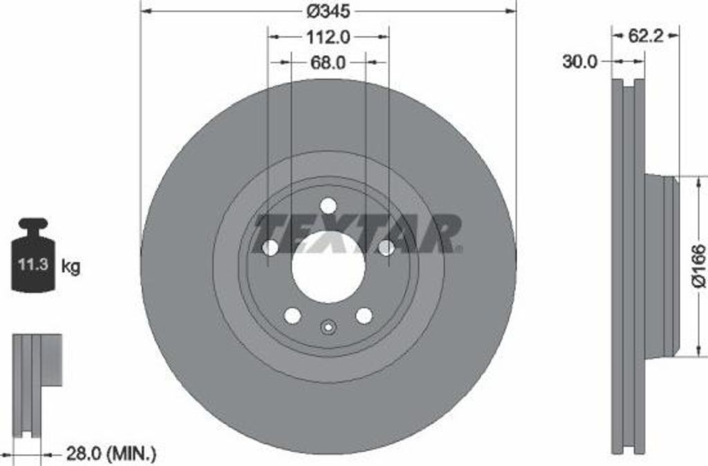 2x TEXTAR Bremsscheibe 92294305 für AUDI A6 Allroad (4GH 4GJ C7) 62 2mm 11 3kg