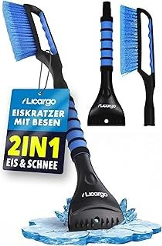 Raschietto per ghiaccio LICARGO per auto con spazzola 67 cm - Sistema a incastro divisibile - stabile e senza oscillazioni - senza graffi e delicato sulla vernice Spazzola per neve per auto - Impugnatura antiscivolo, riponibile in modo compatto - Raschietto per parabrezza auto e SUV - 1