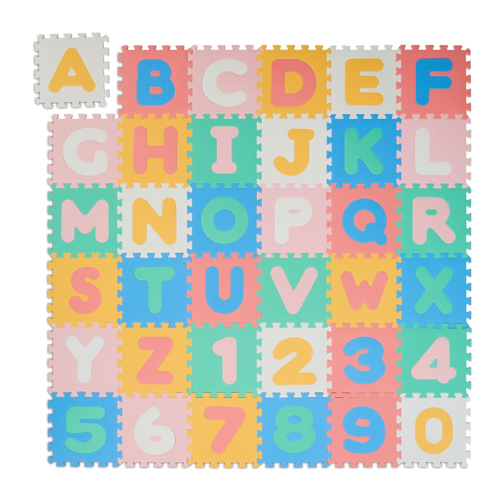 Relaxdays Puzzlematte ABC und Zahlen, 36 Teile, Spielmatte Kinder, B x T: 171 x 171 cm, BPA-frei, Schaumstoff, bunt