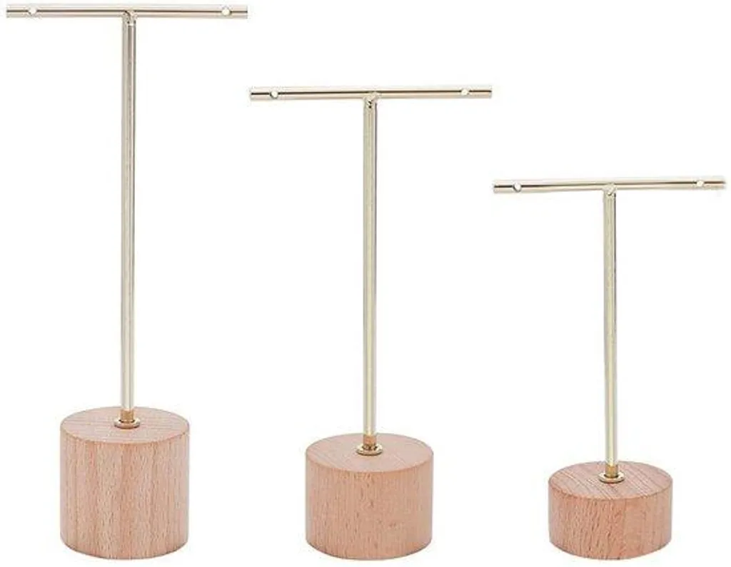 Porte-bijoux bois 3 niveaux en T avec plateau de rangement pour bagues