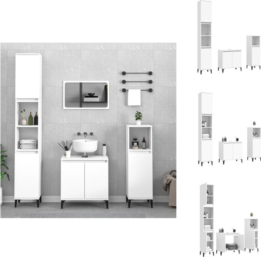 vidaXL 3-tlg. Badmöbel-Set Weiß Holzwerkstoff - Badezimmermöbel-Sets