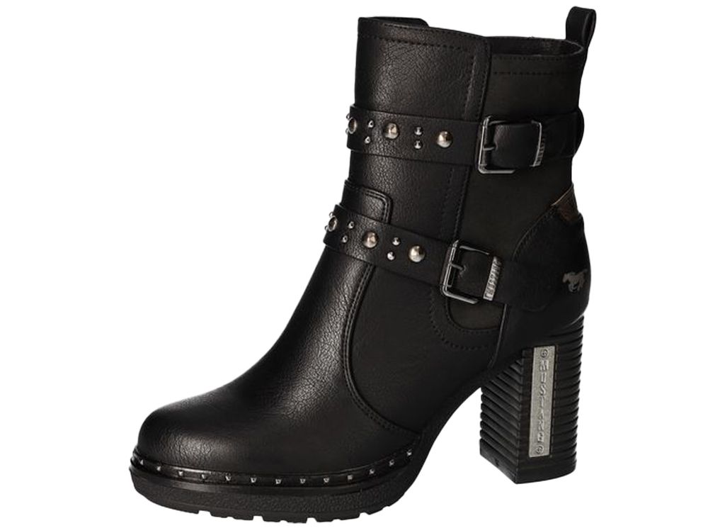 Mustang Damen Stiefelette Plateau Riemen mit Schnalle und Nietenbesatz 1336-512, Größe:37 EU, Farbe:Schwarz