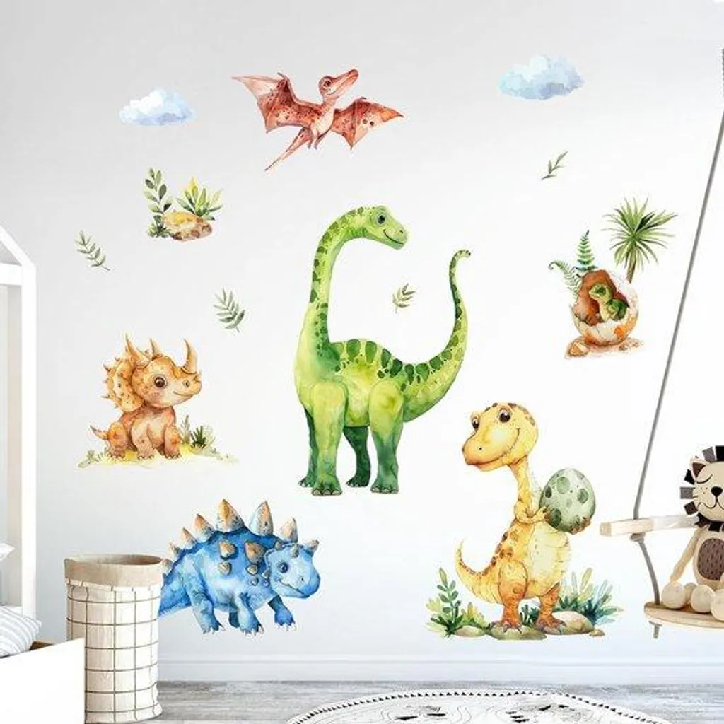 Papier peint panoramique dinosaures et jungle tropicale aquarelle