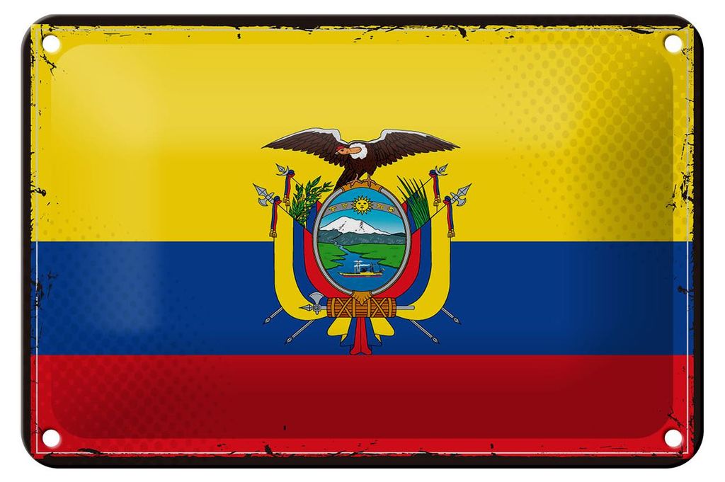 Blechschild Flagge Ecuadors 18x12cm Retro Flag of Ecuador