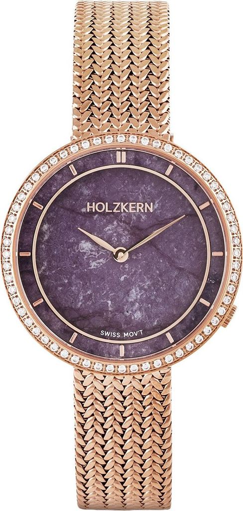 Holzkern Damenuhr Coralline Amethyst/Roségoldfarben mit 2 Bändern 1