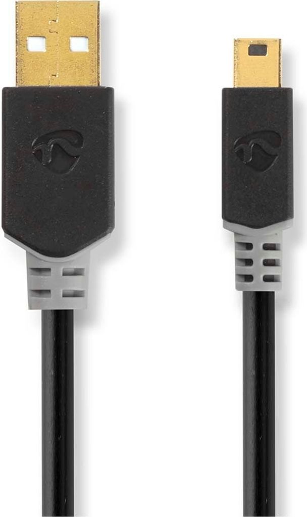 Nedis USB-Kabel - USB 2.0 - USB-A Stecker - USB Mini-B 5 pin Stecker - 480 Mbps - Vergoldet - 2.00 m - Rund - PVC - Anthrazit - Verpackung mit Sich...