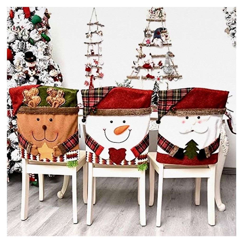 3 Stück Weihnachts-Stuhlhussen für Esszimmerstühle, Rückenbezüge für Weihnachtsstühle, Weihnachtsdeko für Esstischstühle (Stil A)