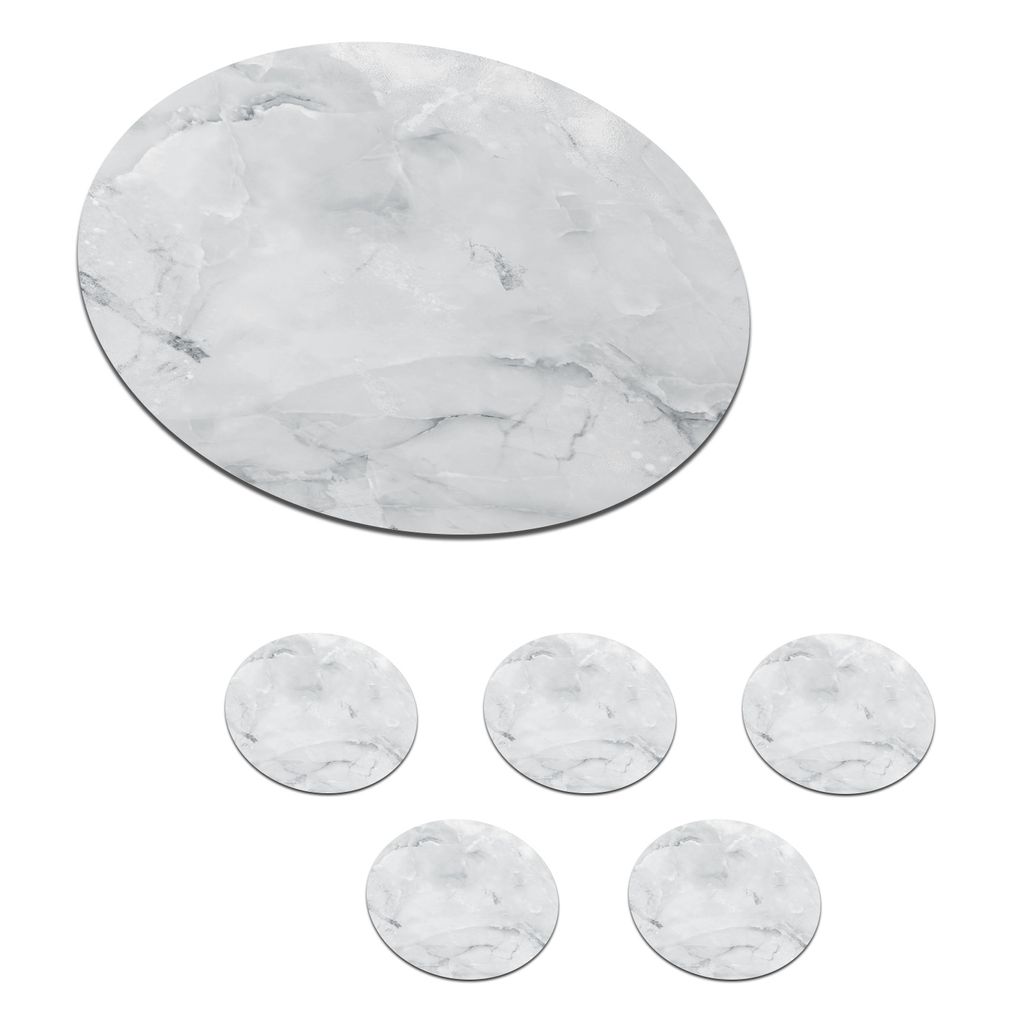 KitchenYeah Glasuntersetzer Rund 6er Set Marmor - Füllung - Weiß 10x10 cm Untersetzer für Gläser - Getränkeuntersetzer - Tischplattenschutz ...